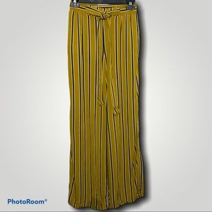 Ambiance Apparel High Waist Wide Leg Pant in Marigold with Black & White Stripes